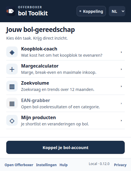 bol Toolkit-interface · voorbeeldscherm